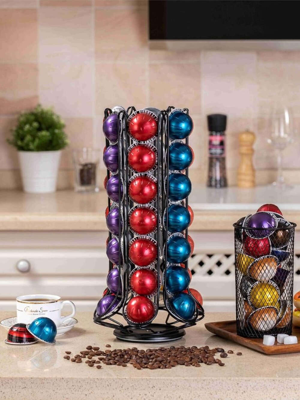 Rotating Coffee Bar Organizer Rack 60pcs Coffee Capsule Storage Organizer(1 Pack